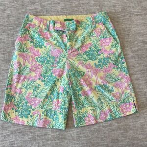 Lilly Pulitzer Palm Beach Fit  Shorts Sz 4 Pink Green Floral Flamingo‎ Stretch